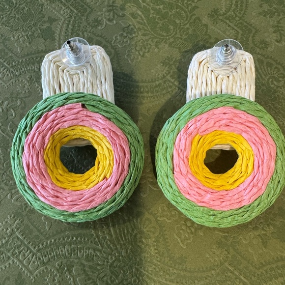 Raffia Drop Earrings Boho Handmade Woven Rattan Hoop Earrings Lightweight. New - Picture 3 of 3